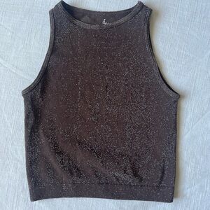Brown High Neck Glitter Top